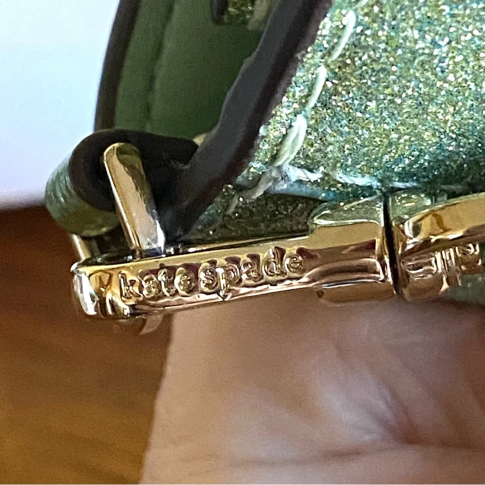 Kate Spade mint Glitter Kenzie medium flap Clutch with wristlet strap NEW IN BOX